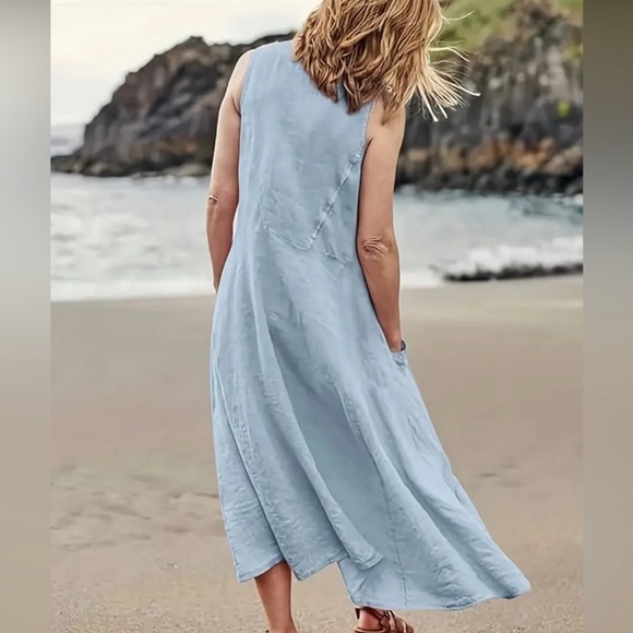 Sky Blue Sleeveless Midi Dress Size L - Picture 2 of 5